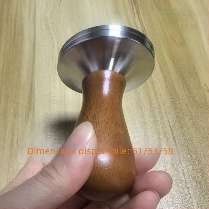 Tamper pentru espresso cu corp din oțel inoxidabil și mâner din lemn, 300 g, stil minimalist modern