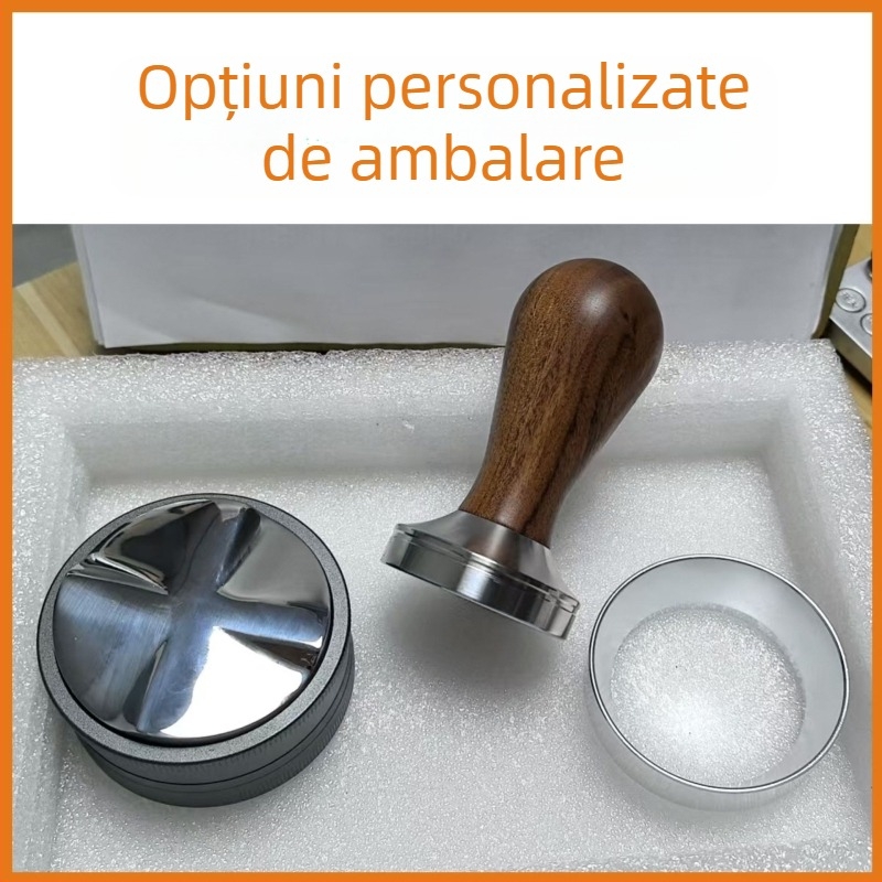 Tamper pentru espresso cu corp din oțel inoxidabil și mâner din lemn, 300 g, stil minimalist modern