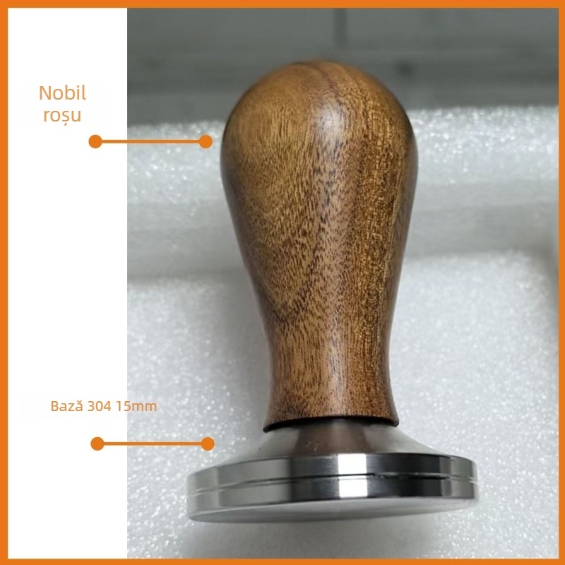 Tamper pentru espresso cu corp din oțel inoxidabil și mâner din lemn, 300 g, stil minimalist modern