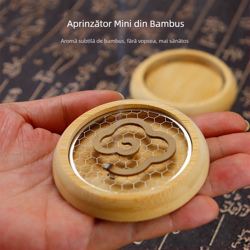 Aprinzător circular pentru tămâie, stil chinezesc, material Phoebe, suport din oțel inoxidabil cu plasă, producție semi-manuală și semi-mechanică