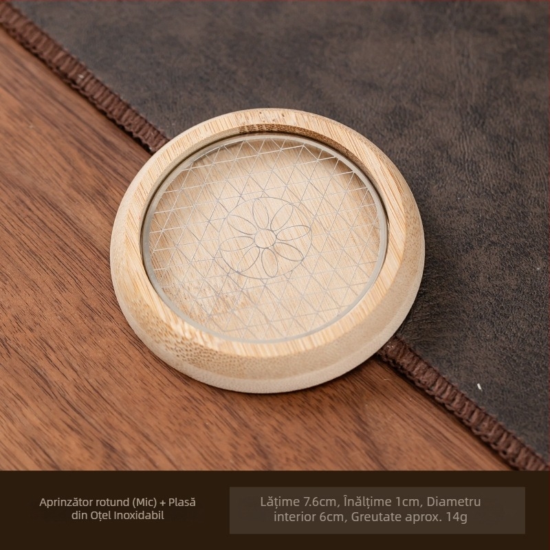 Aprinzător circular pentru tămâie, stil chinezesc, material Phoebe, suport din oțel inoxidabil cu plasă, producție semi-manuală și semi-mechanică