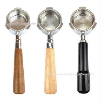 Mâner portafiltru bottomless pentru capul E61, din oțel inoxidabil cu mâner din lemn; compatibil cu Delong, Platinum Rich și Aibao