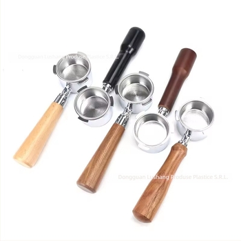 Mâner portafiltru bottomless pentru capul E61, din oțel inoxidabil cu mâner din lemn; compatibil cu Delong, Platinum Rich și Aibao