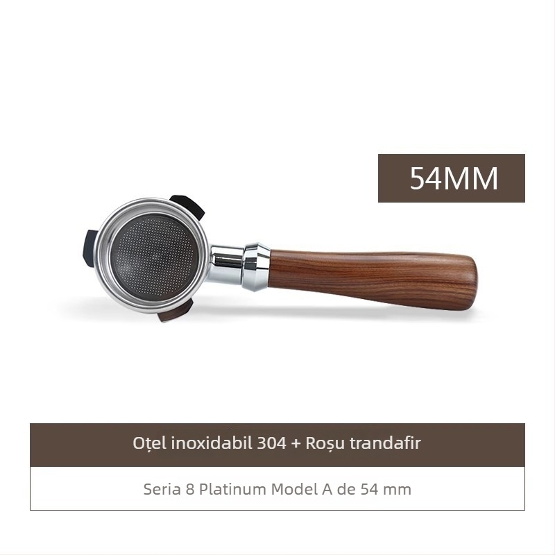 Mâner portafiltru bottomless pentru capul E61, din oțel inoxidabil cu mâner din lemn; compatibil cu Delong, Platinum Rich și Aibao