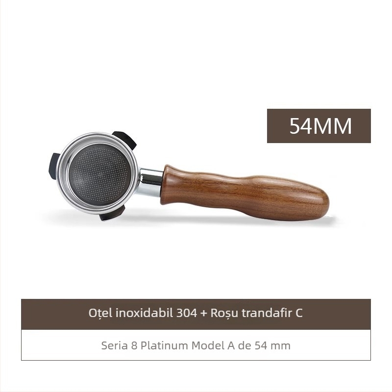 Mâner portafiltru bottomless pentru capul E61, din oțel inoxidabil cu mâner din lemn; compatibil cu Delong, Platinum Rich și Aibao