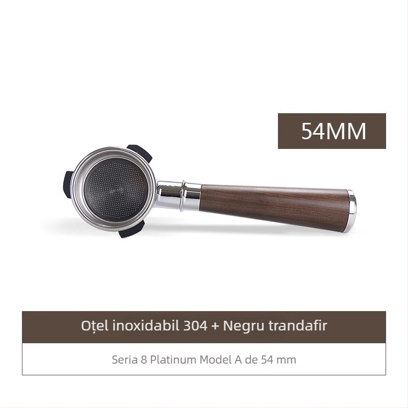 Mâner portafiltru bottomless pentru capul E61, din oțel inoxidabil cu mâner din lemn; compatibil cu Delong, Platinum Rich și Aibao