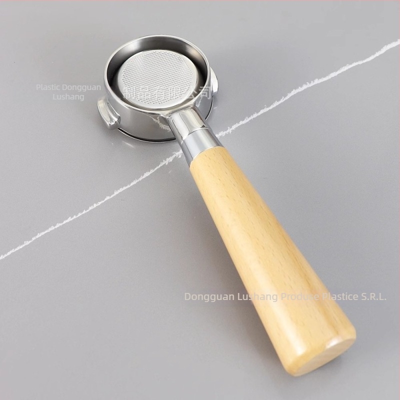 Mâner portafiltru bottomless pentru capul E61, din oțel inoxidabil cu mâner din lemn; compatibil cu Delong, Platinum Rich și Aibao