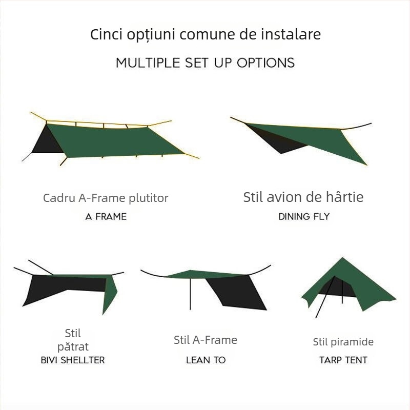 Umbră de camping cu design piramidal de 19 puncte (Xin ao, cod 0516, bumbac, impermeabilitate 3000–6000 mm, formă pătrată)