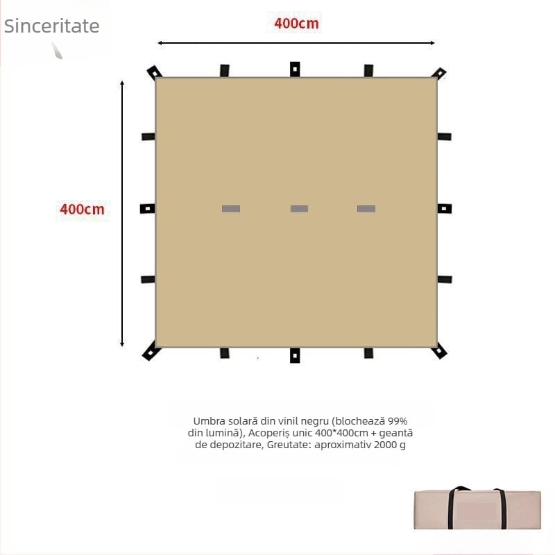 Umbră de camping cu design piramidal de 19 puncte (Xin ao, cod 0516, bumbac, impermeabilitate 3000–6000 mm, formă pătrată)