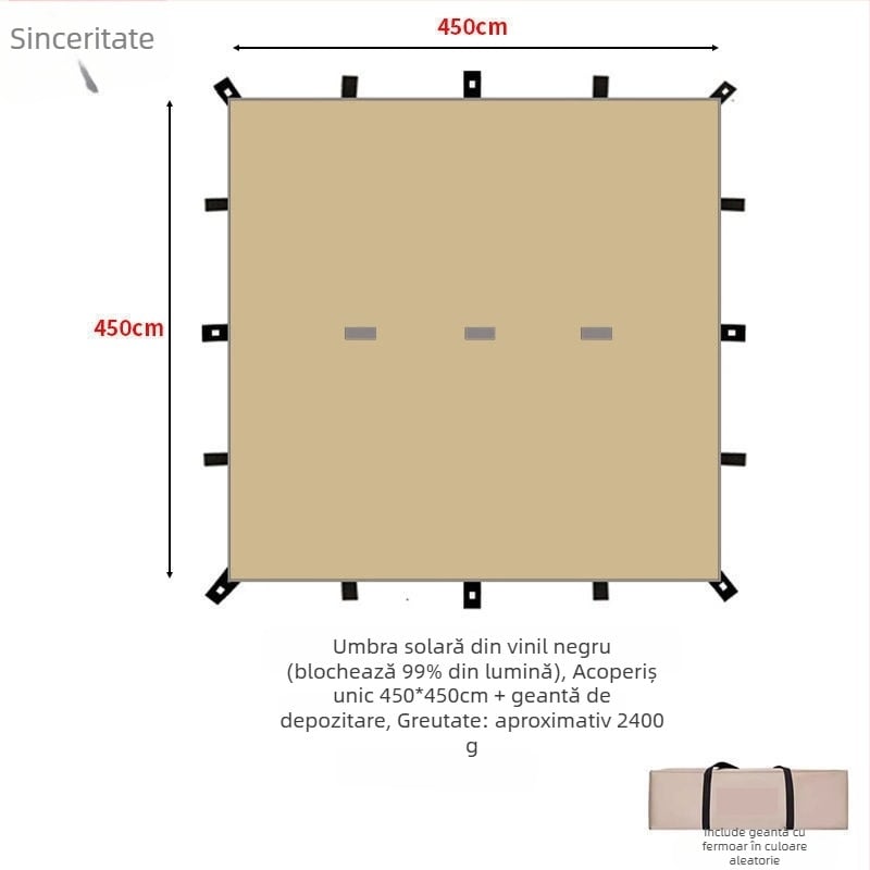 Umbră de camping cu design piramidal de 19 puncte (Xin ao, cod 0516, bumbac, impermeabilitate 3000–6000 mm, formă pătrată)