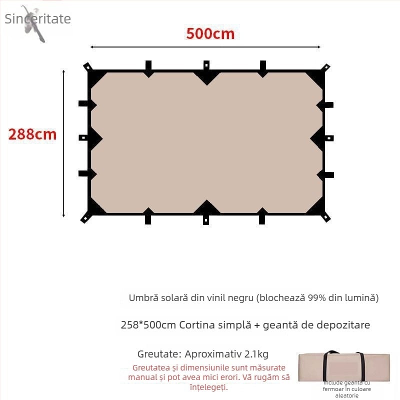 Umbră de camping cu design piramidal de 19 puncte (Xin ao, cod 0516, bumbac, impermeabilitate 3000–6000 mm, formă pătrată)