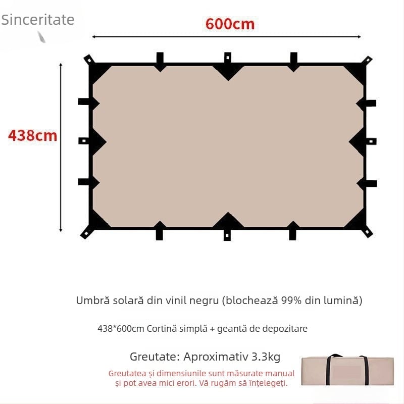 Umbră de camping cu design piramidal de 19 puncte (Xin ao, cod 0516, bumbac, impermeabilitate 3000–6000 mm, formă pătrată)