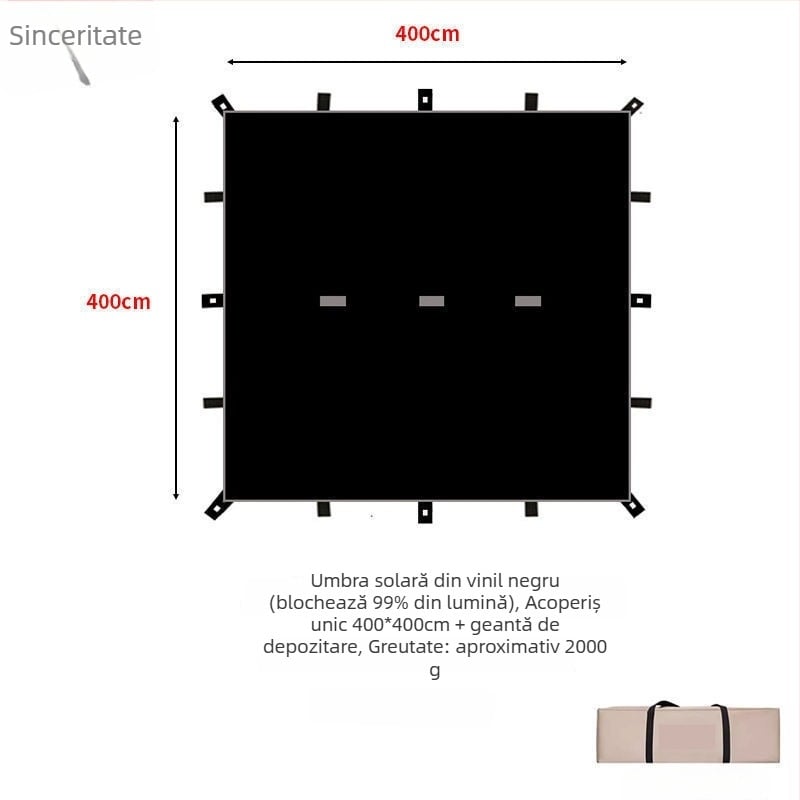 Umbră de camping cu design piramidal de 19 puncte (Xin ao, cod 0516, bumbac, impermeabilitate 3000–6000 mm, formă pătrată)