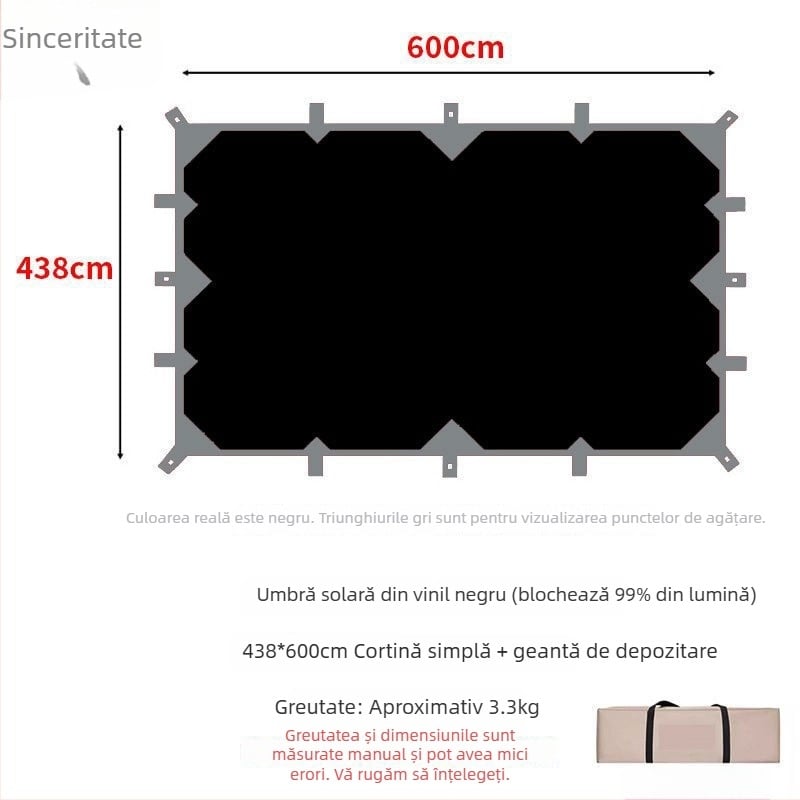 Umbră de camping cu design piramidal de 19 puncte (Xin ao, cod 0516, bumbac, impermeabilitate 3000–6000 mm, formă pătrată)