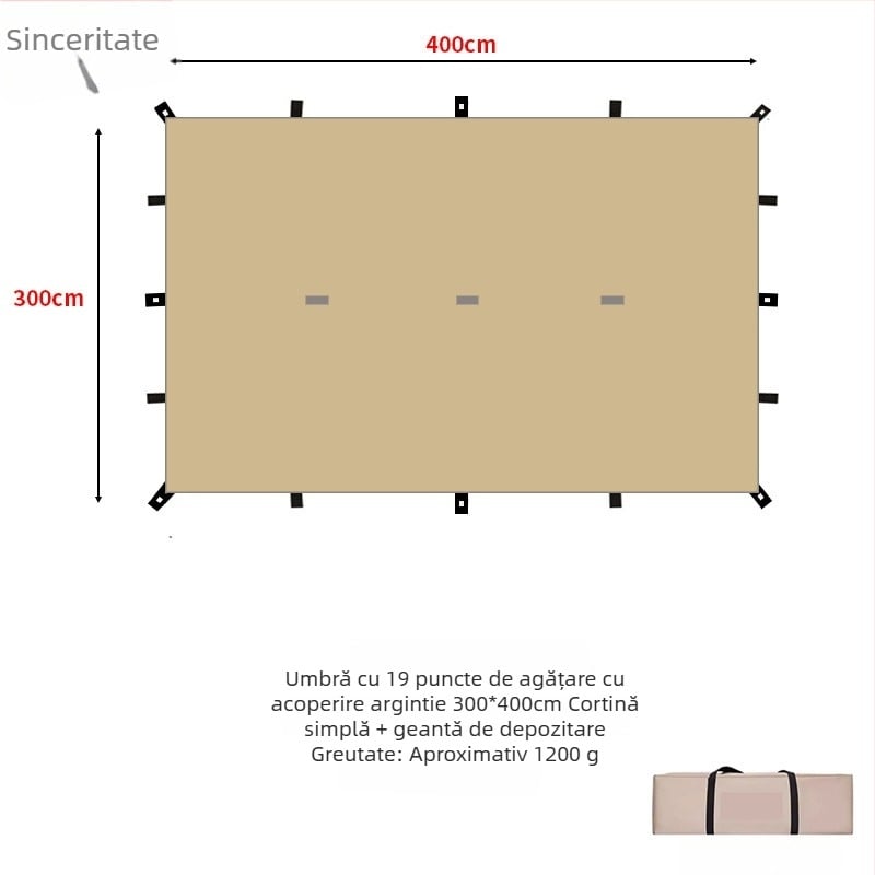 Umbră de camping cu design piramidal de 19 puncte (Xin ao, cod 0516, bumbac, impermeabilitate 3000–6000 mm, formă pătrată)