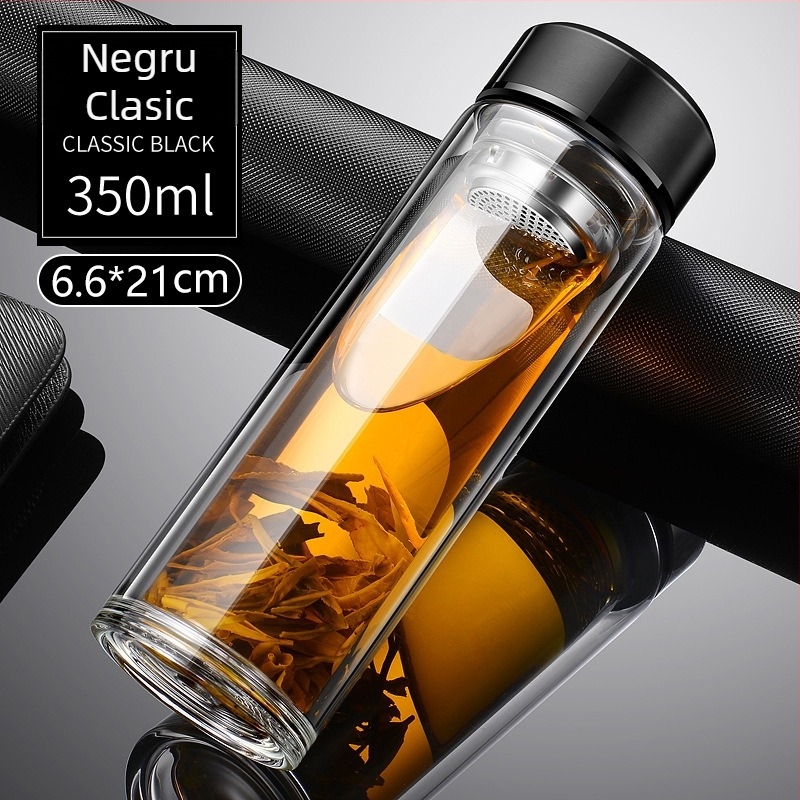 ceașcă de ceai din borosilicat cu pereți dubli, capac și strecurător – etanșă, logo personalizat disponibil, cadou de birou pentru bărbați