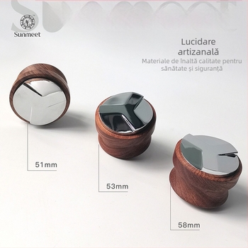 Tamper de cafea cu mâner din lemn masiv și oțel No.50; 0,6 kg; design modern simplu; imprimare logo disponibilă; personalizare; produs premium