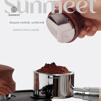 Tamper de cafea cu mâner din lemn masiv și oțel No.50; 0,6 kg; design modern simplu; imprimare logo disponibilă; personalizare; produs premium