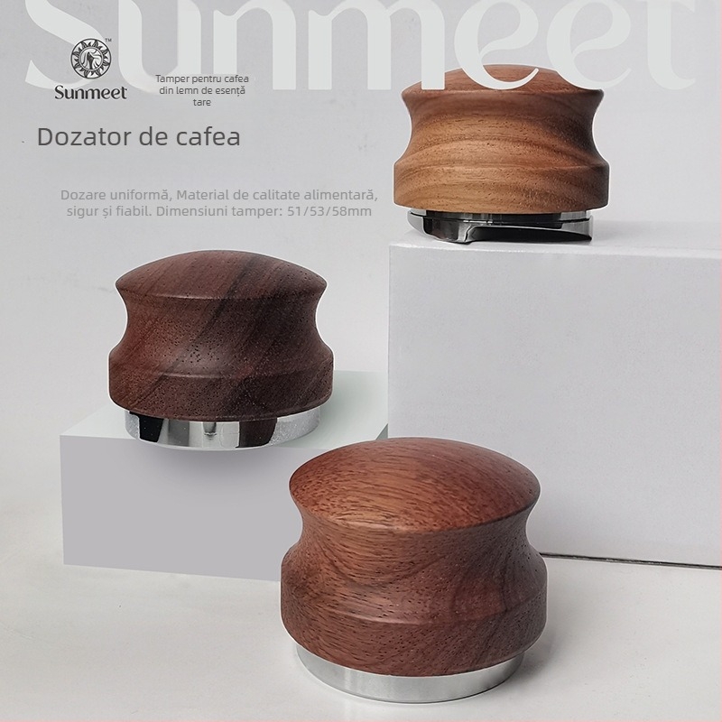 Tamper de cafea cu mâner din lemn masiv și oțel No.50; 0,6 kg; design modern simplu; imprimare logo disponibilă; personalizare; produs premium