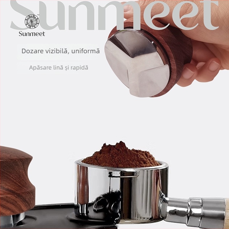 Tamper de cafea cu mâner din lemn masiv și oțel No.50; 0,6 kg; design modern simplu; imprimare logo disponibilă; personalizare; produs premium