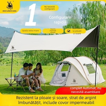 Cort piramidal pentru camping, cu un singur strat, montaj manual, exterior poliester, rezistență la apă 2000–3000 mm