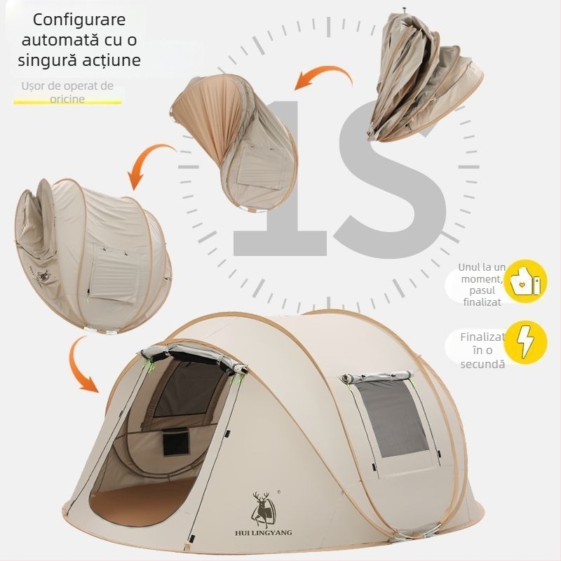 Cort piramidal pentru camping, cu un singur strat, montaj manual, exterior poliester, rezistență la apă 2000–3000 mm