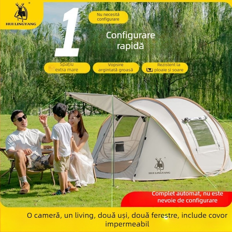 Cort piramidal pentru camping, cu un singur strat, montaj manual, exterior poliester, rezistență la apă 2000–3000 mm