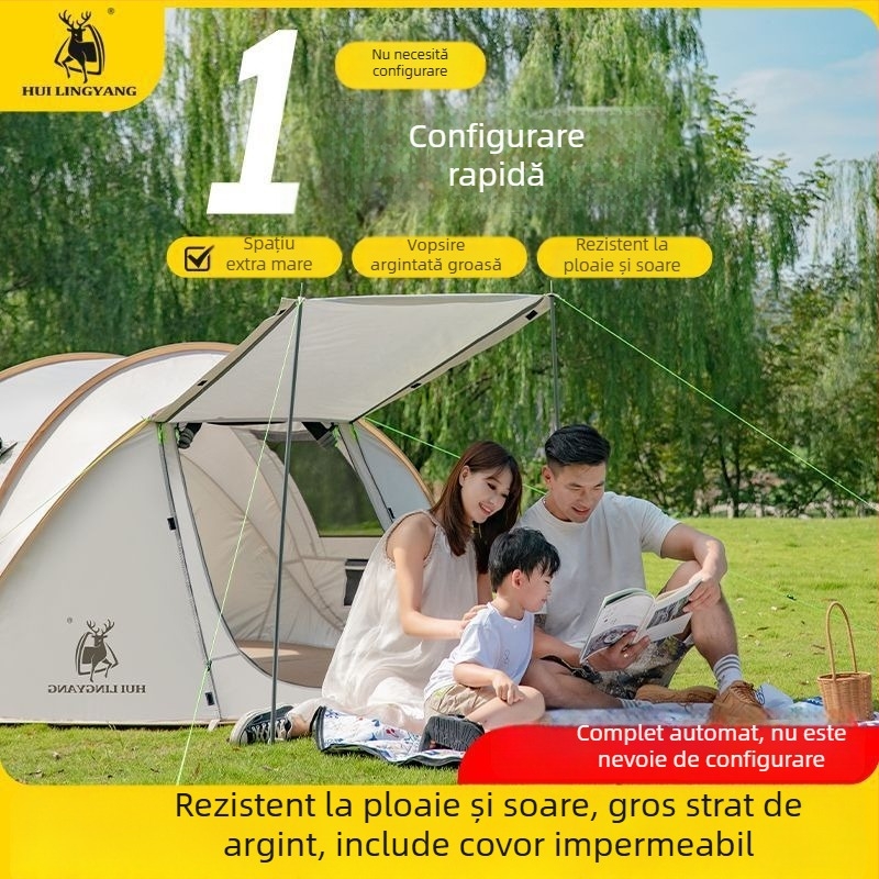 Cort piramidal pentru camping, cu un singur strat, montaj manual, exterior poliester, rezistență la apă 2000–3000 mm