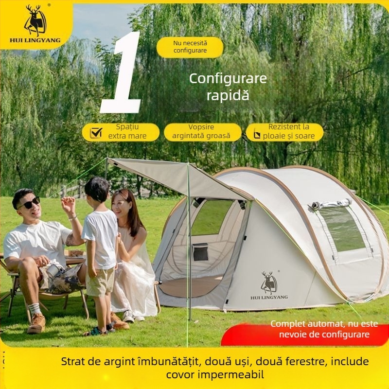 Cort piramidal pentru camping, cu un singur strat, montaj manual, exterior poliester, rezistență la apă 2000–3000 mm