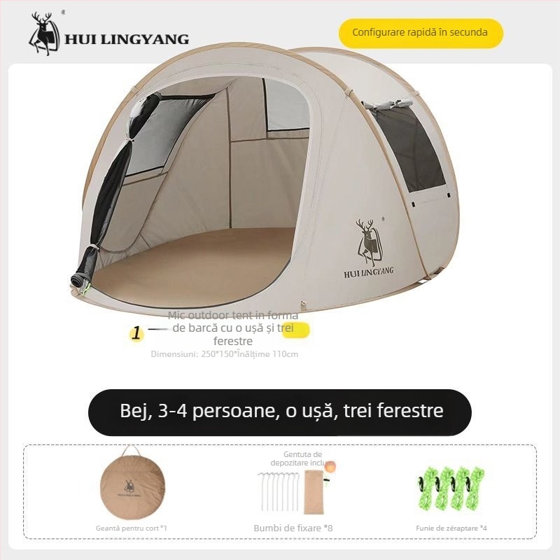 Cort piramidal pentru camping, cu un singur strat, montaj manual, exterior poliester, rezistență la apă 2000–3000 mm