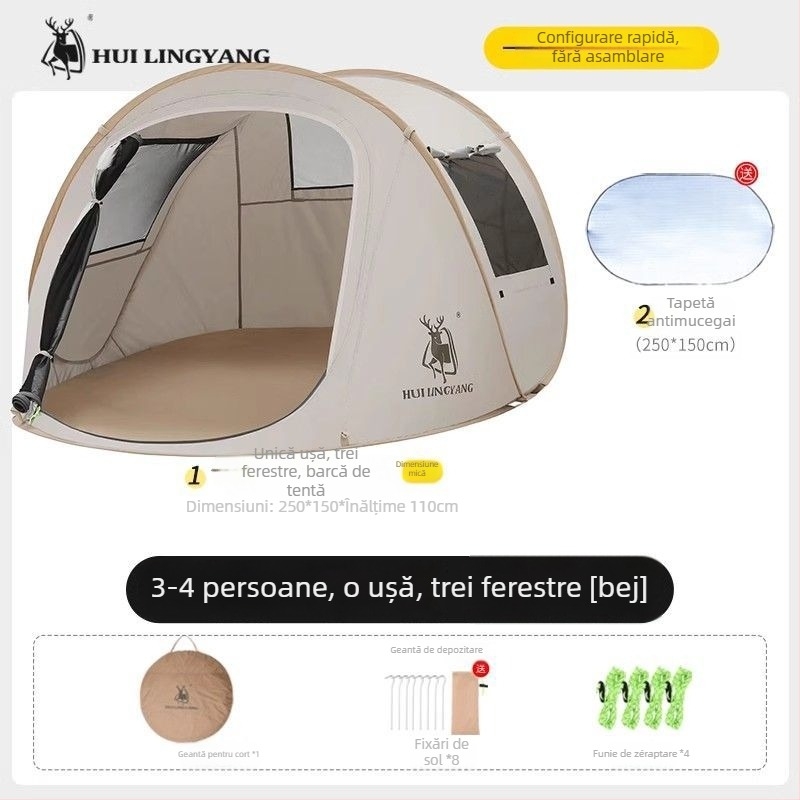 Cort piramidal pentru camping, cu un singur strat, montaj manual, exterior poliester, rezistență la apă 2000–3000 mm