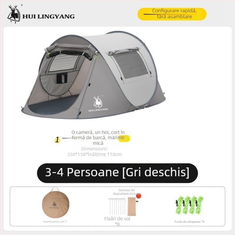 Cort piramidal pentru camping, cu un singur strat, montaj manual, exterior poliester, rezistență la apă 2000–3000 mm