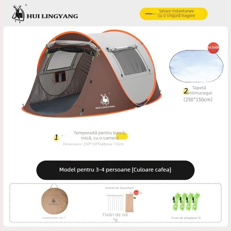 Cort piramidal pentru camping, cu un singur strat, montaj manual, exterior poliester, rezistență la apă 2000–3000 mm