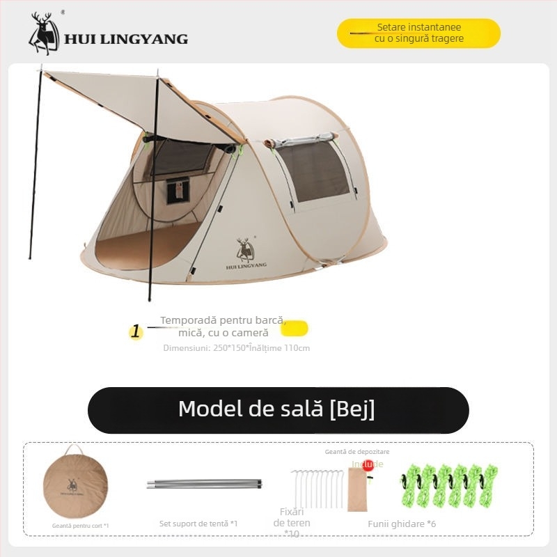 Cort piramidal pentru camping, cu un singur strat, montaj manual, exterior poliester, rezistență la apă 2000–3000 mm