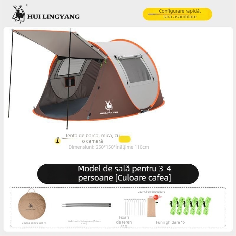 Cort piramidal pentru camping, cu un singur strat, montaj manual, exterior poliester, rezistență la apă 2000–3000 mm