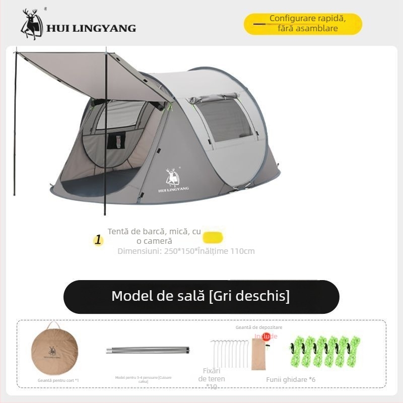 Cort piramidal pentru camping, cu un singur strat, montaj manual, exterior poliester, rezistență la apă 2000–3000 mm