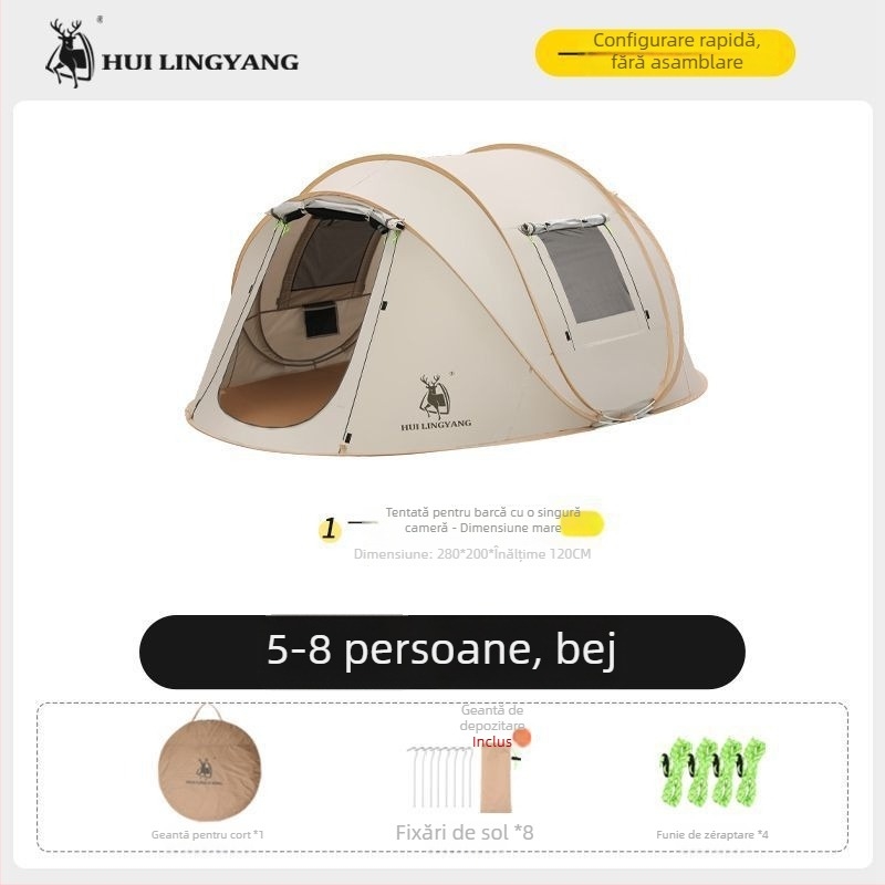 Cort piramidal pentru camping, cu un singur strat, montaj manual, exterior poliester, rezistență la apă 2000–3000 mm