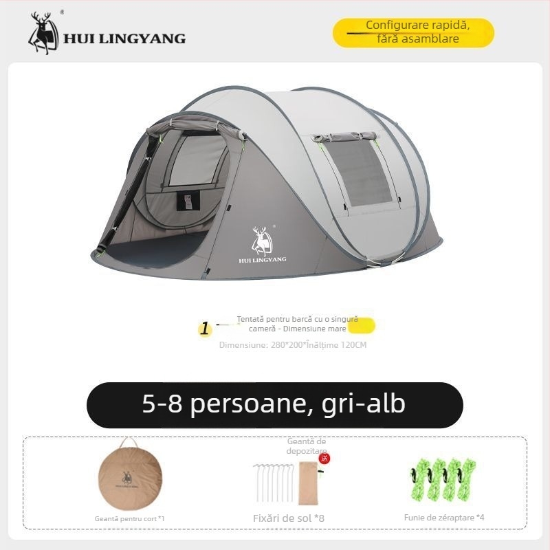 Cort piramidal pentru camping, cu un singur strat, montaj manual, exterior poliester, rezistență la apă 2000–3000 mm
