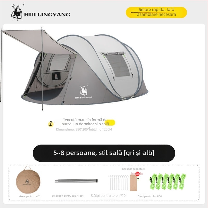 Cort piramidal pentru camping, cu un singur strat, montaj manual, exterior poliester, rezistență la apă 2000–3000 mm