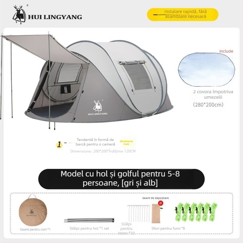 Cort piramidal pentru camping, cu un singur strat, montaj manual, exterior poliester, rezistență la apă 2000–3000 mm