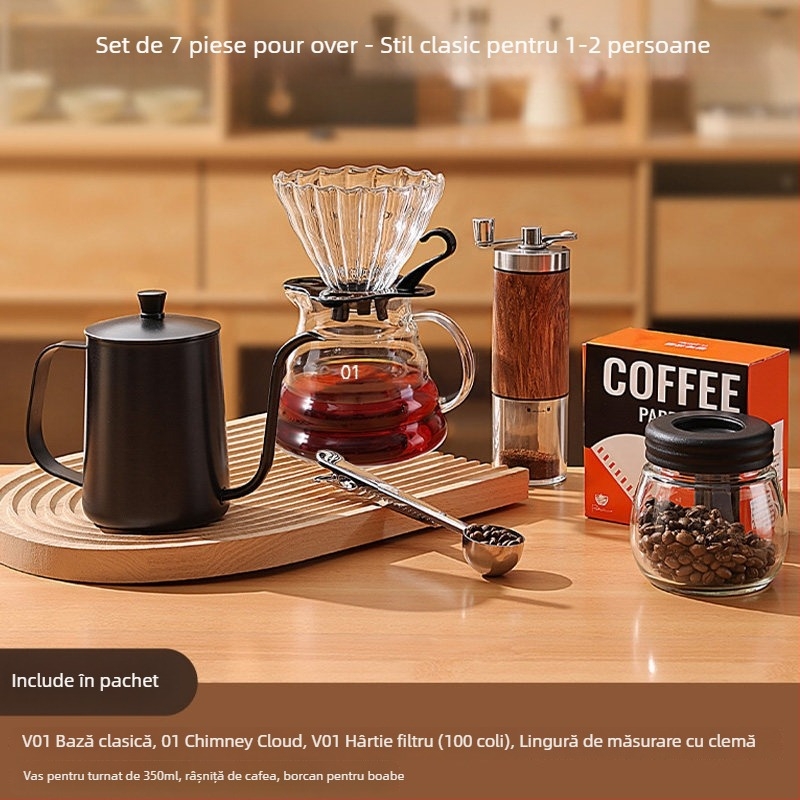 Set manual de râșniță de cafea pentru uz casnic și în aer liber – compact, stil minimalist, set complet