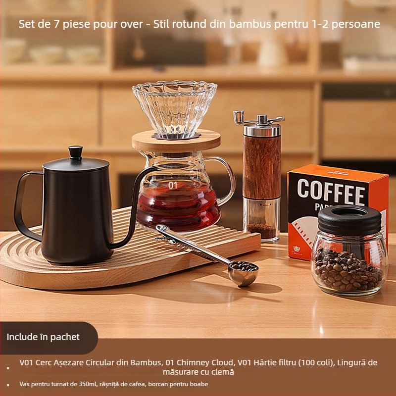 Set manual de râșniță de cafea pentru uz casnic și în aer liber – compact, stil minimalist, set complet
