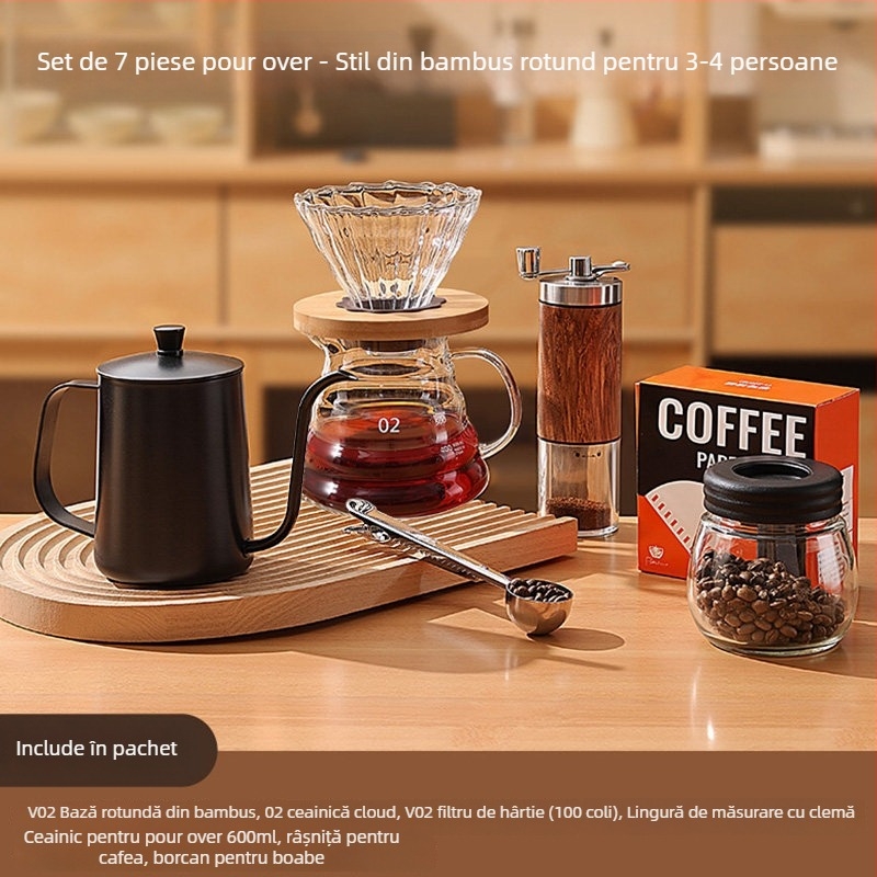 Set manual de râșniță de cafea pentru uz casnic și în aer liber – compact, stil minimalist, set complet