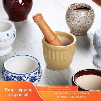 Mojar ceramic pentru usturoi și pistil – tradițional, pentru pastă de usturoi, manual