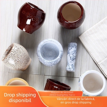 Mojar ceramic pentru usturoi și pistil – tradițional, pentru pastă de usturoi, manual