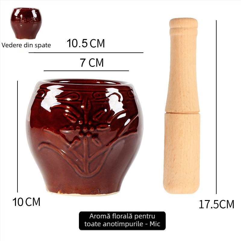 Mojar ceramic pentru usturoi și pistil – tradițional, pentru pastă de usturoi, manual