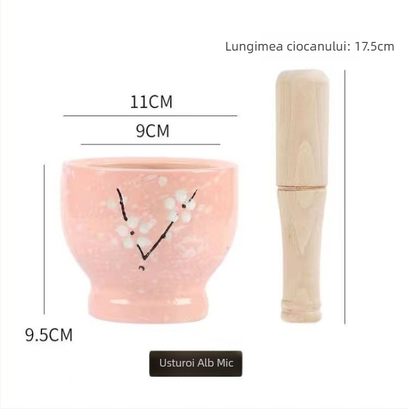 Mojar ceramic pentru usturoi și pistil – tradițional, pentru pastă de usturoi, manual