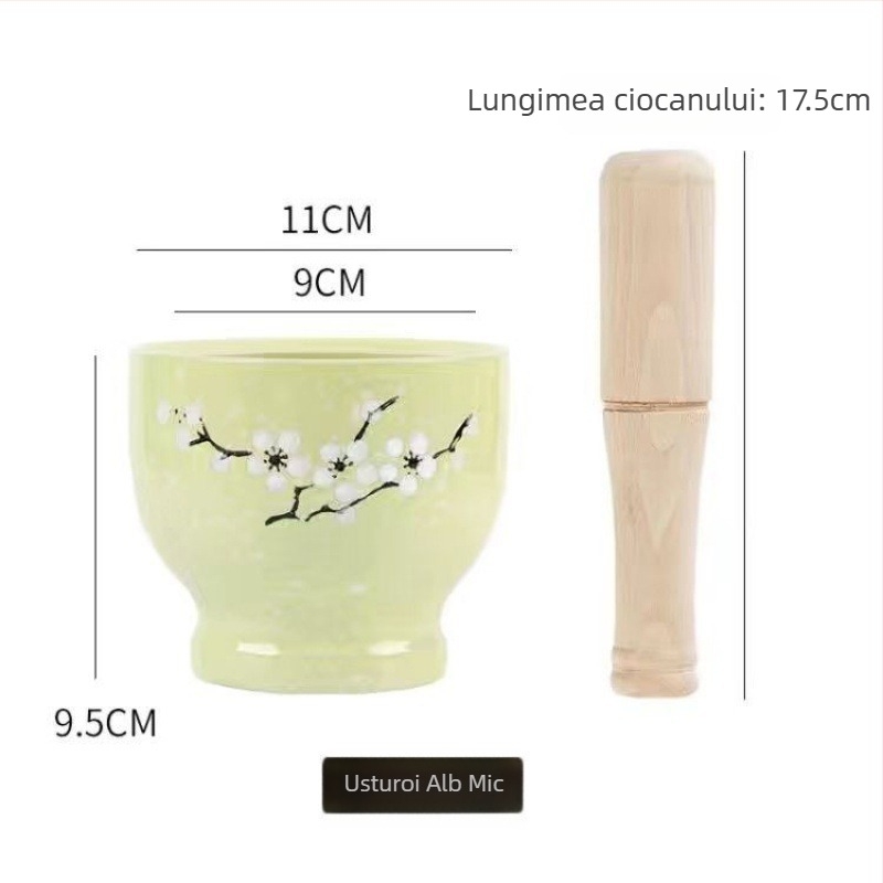 Mojar ceramic pentru usturoi și pistil – tradițional, pentru pastă de usturoi, manual