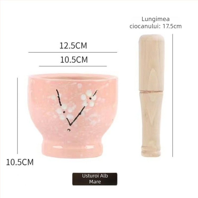 Mojar ceramic pentru usturoi și pistil – tradițional, pentru pastă de usturoi, manual