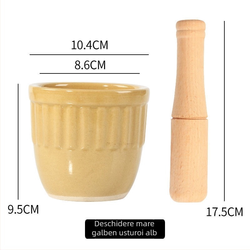 Mojar ceramic pentru usturoi și pistil – tradițional, pentru pastă de usturoi, manual
